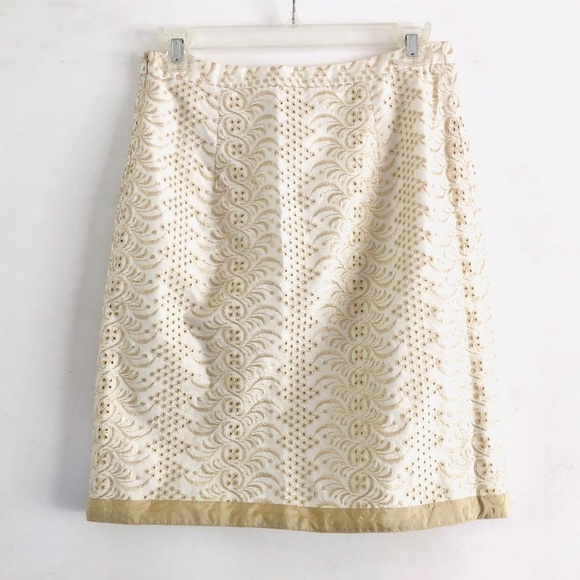 Banana Republic Skirt 0 Eyelet Gold Embroidery White Cocktail Event Occasion - Picture 1 of 8